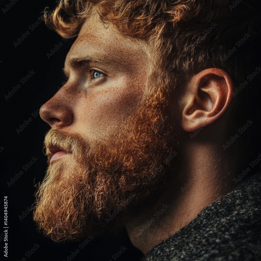 Bearded man, portrait profile.