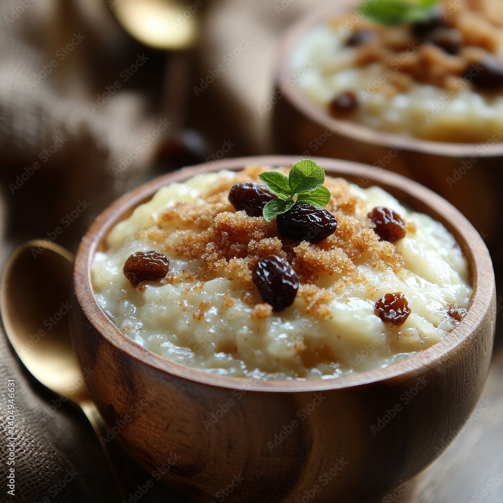 Rice pudding with cinnamon is delicious.