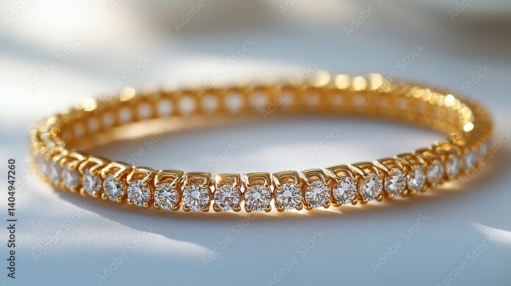 An elegant 22k gold bracelet set with brilliant diamonds, shining softly on a simple white background An elegant 22k gold bracelet set with brilliant diamonds, shining softly on a simple white background