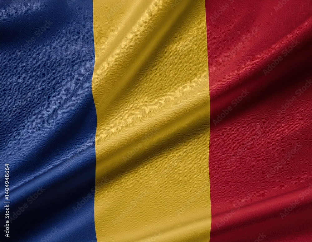Romania national flag waving with blue yellow and red stripes Romania national flag waving with blue yellow and red stripes