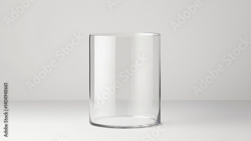 A tall, cylindrical glass vase with a wide base and narrow neck.