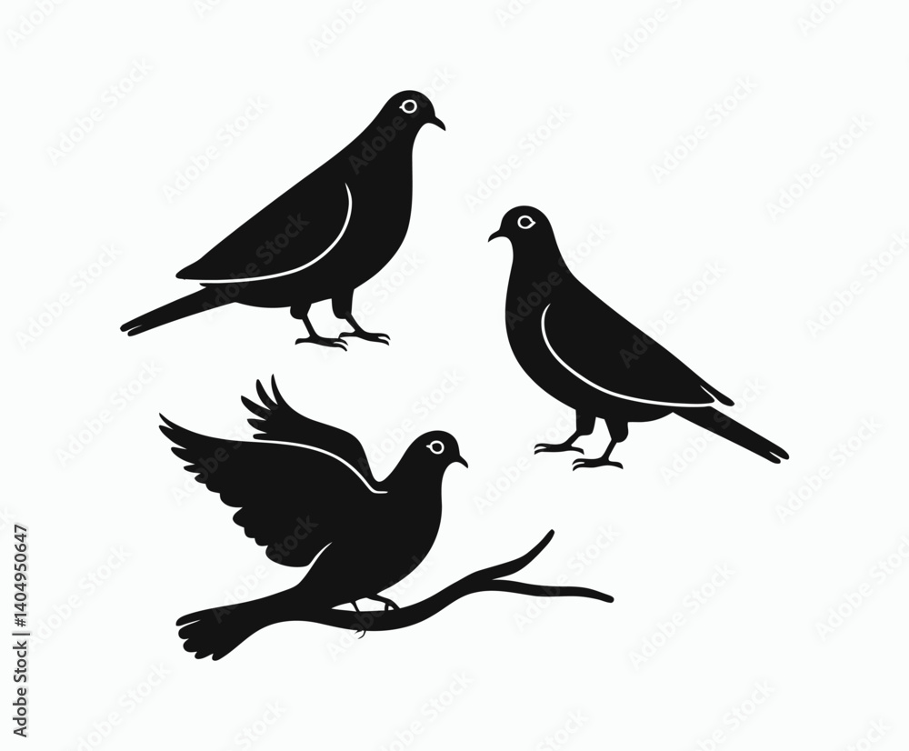 Simple Mourning Dove Silhouette Vector on White Background Simple Mourning Dove Silhouette Vector on White Background