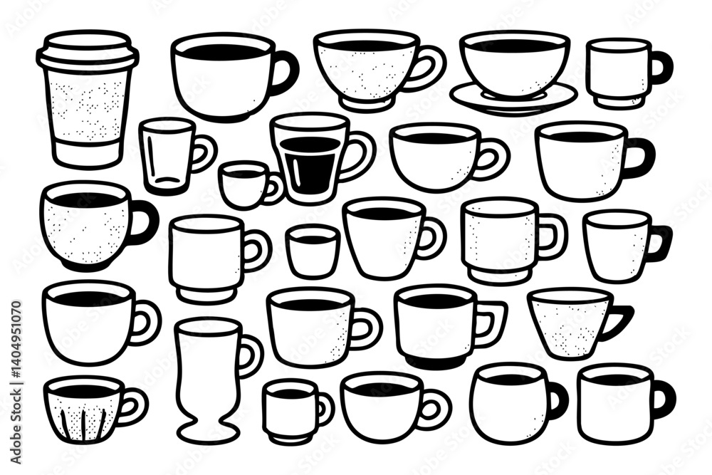 coffee glass set doodle cartoon drawing vector illustration set with Varied Poses and Expressions coffee glass set doodle cartoon drawing vector illustration set with Varied Poses and Expressions