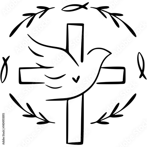 First Holy Communion, Konfirmation, Baptism, Cross, Dove, Church Vector Illustration