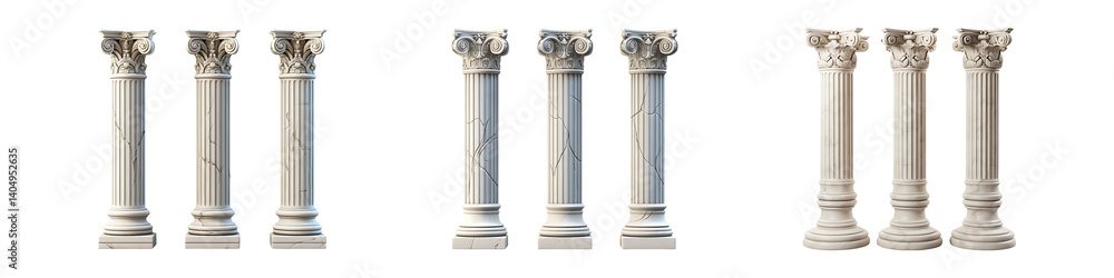 Collection or set of greek style pillars isolated on transparent background Collection or set of greek style pillars isolated on transparent background