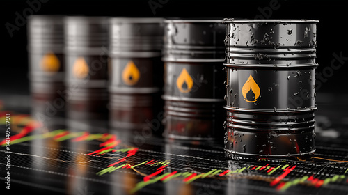 Oil barrels with stock market graph