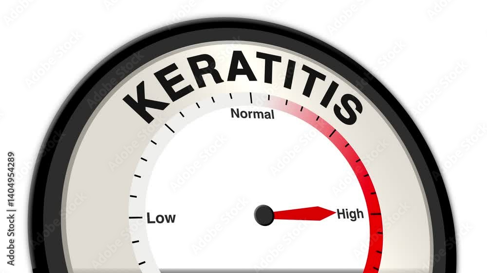 Keratitis text or word shown with a barometer or tachometer-style gauge ...