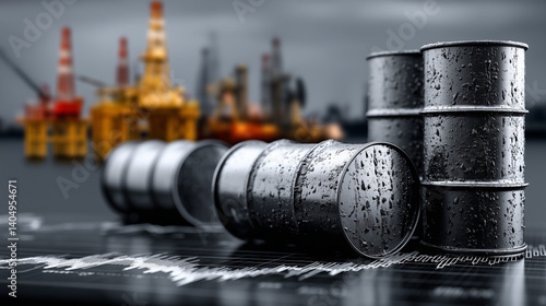 Oil barrels with stock market graph