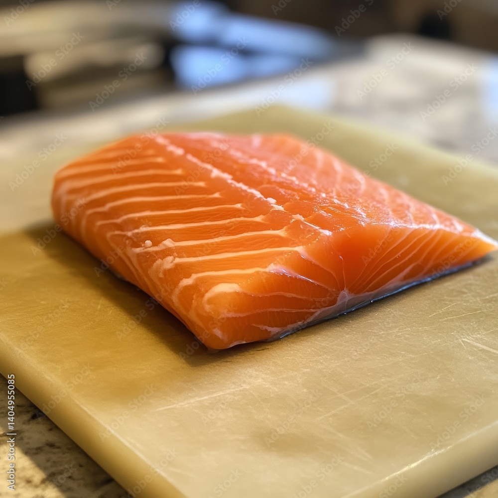 Uncooked salmon on board.