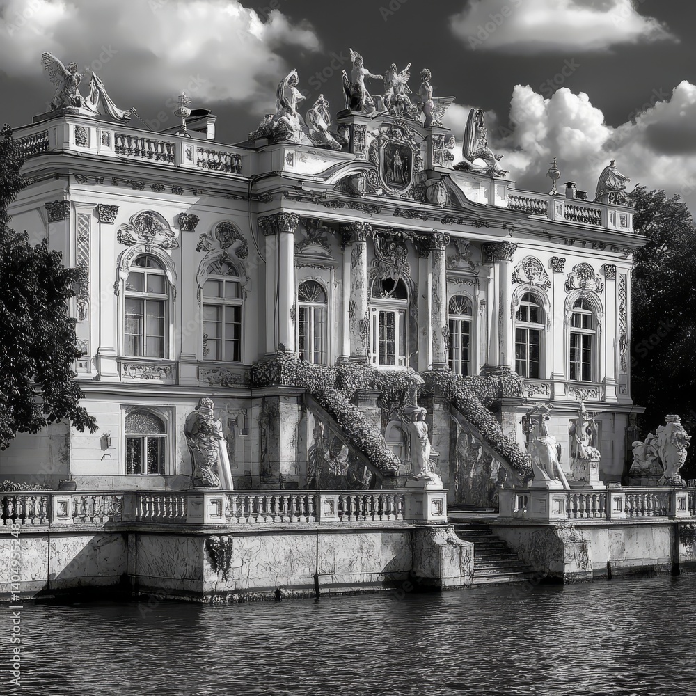 Yelagin Palace fragment, St. Petersburg. B&W.