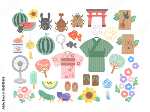 夏休み  夏祭り   縁日  イラストセット