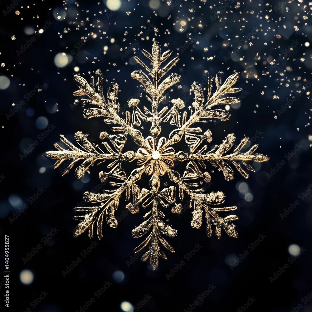 Snowflake on winter Christmas backdrop.