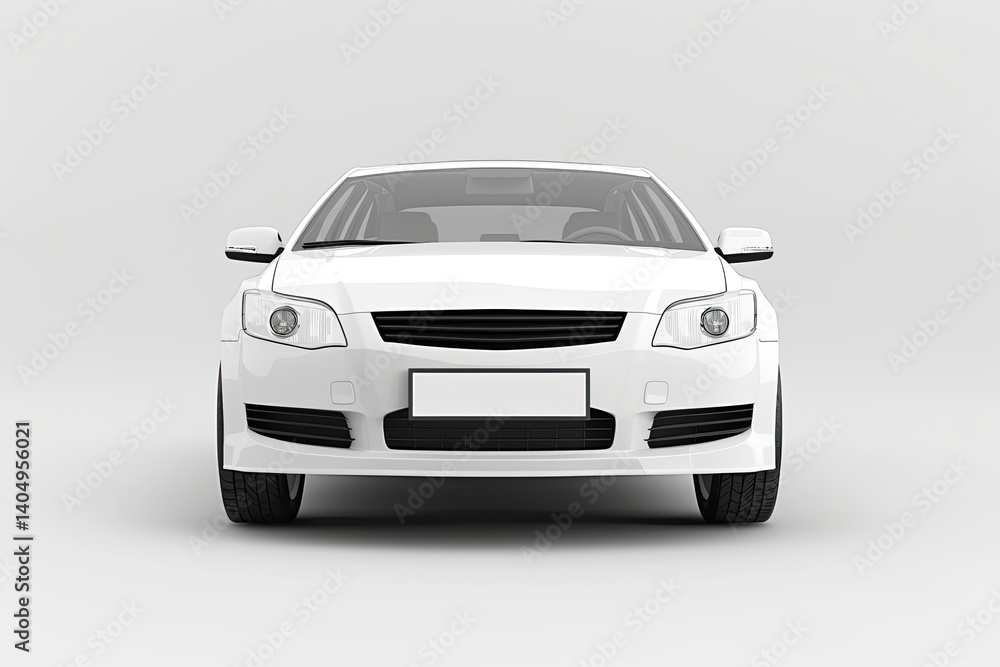 Fototapeta premium A White Car with the Hood Up and the License Plate on the Front is White