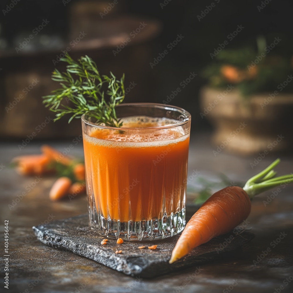 Studio: fresh carrot juice, ripe carrots.