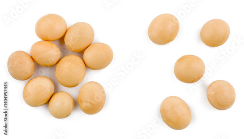 Soy beans isolated on a white background, top view