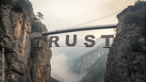 Suspended bridge featuring the word 