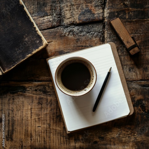 Obraz na płótnie Coffee, book, notes, pen on desk. w salonie