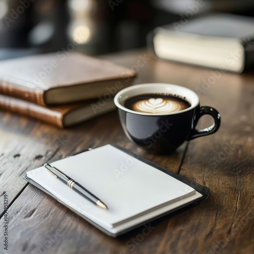 Obraz na płótnie Coffee, book, notepad, pen on wood. w salonie