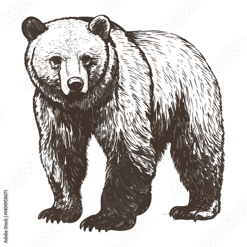 bear, animal, vector, transparent background, black and white style