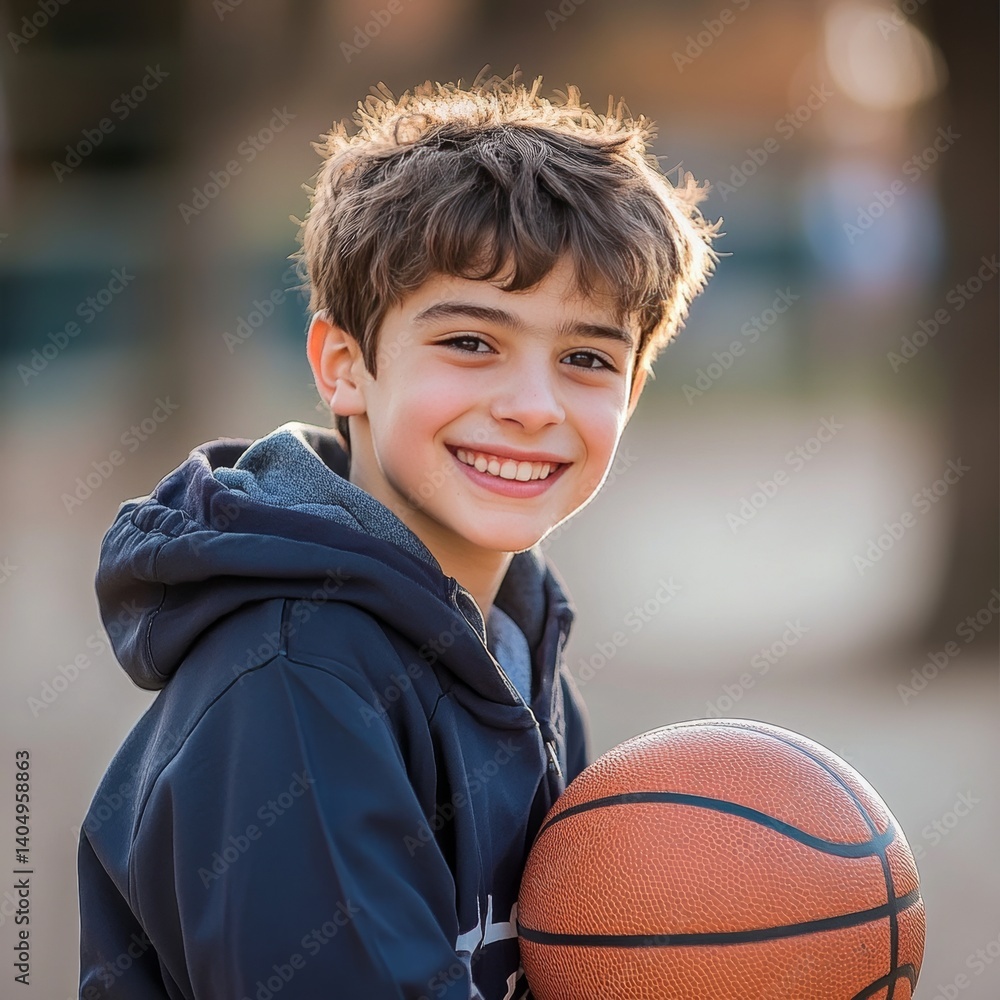 Joyful teen scores a basket.