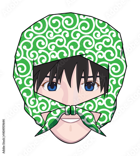 cute smart thief or burglar in Japanese comedy movie or cartoon drawing in colorful vector