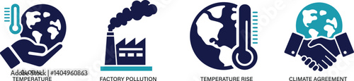 Climate Change & Global Warming Icon Set representing climate change, global warming, and environmental issues. Includes icons such as melting earth .You can easily change the color.