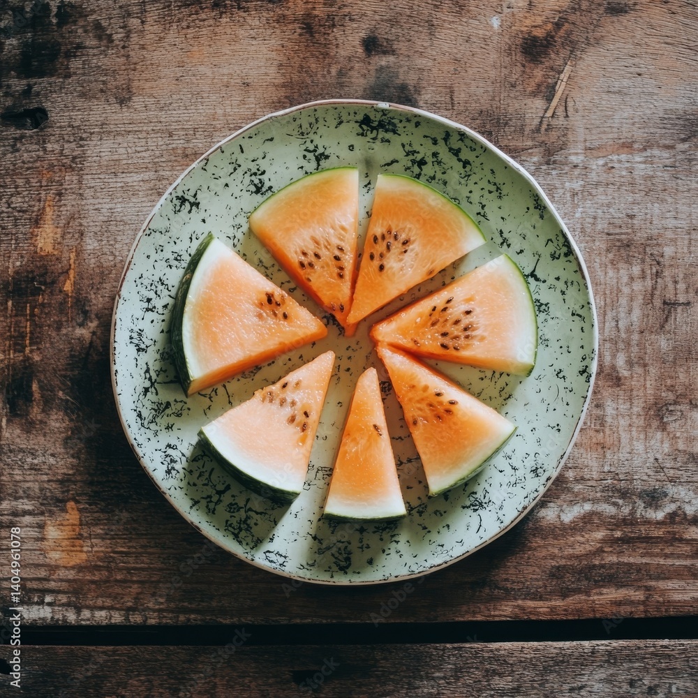 Sliced melon on wood.