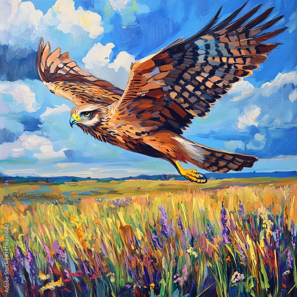 Marsh Harrier, bright meadow.