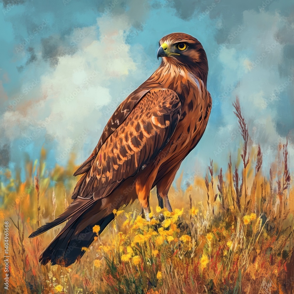 Western Harrier in colorful field.