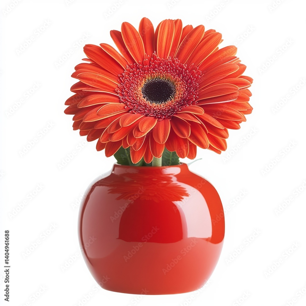 Isolated gerbera, vase, white.