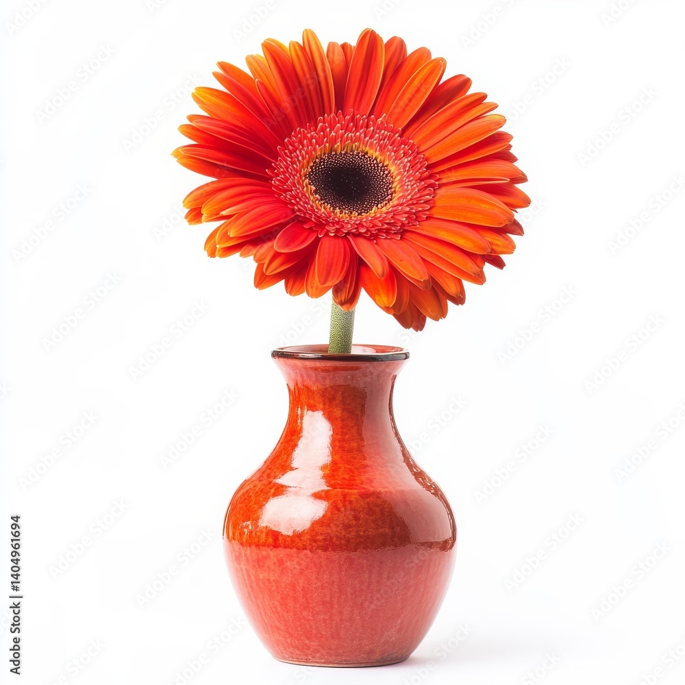 Gerbera in vase, white background.