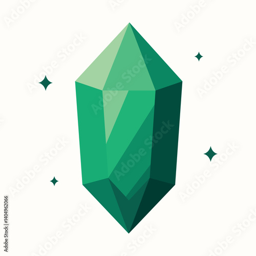 Vector gemstone polygonal art style. Diamond, sapphire, ruby, crystal, carat. Green emerald color, rhombus shape on white background. Faceted angular design creates a striking visual effect