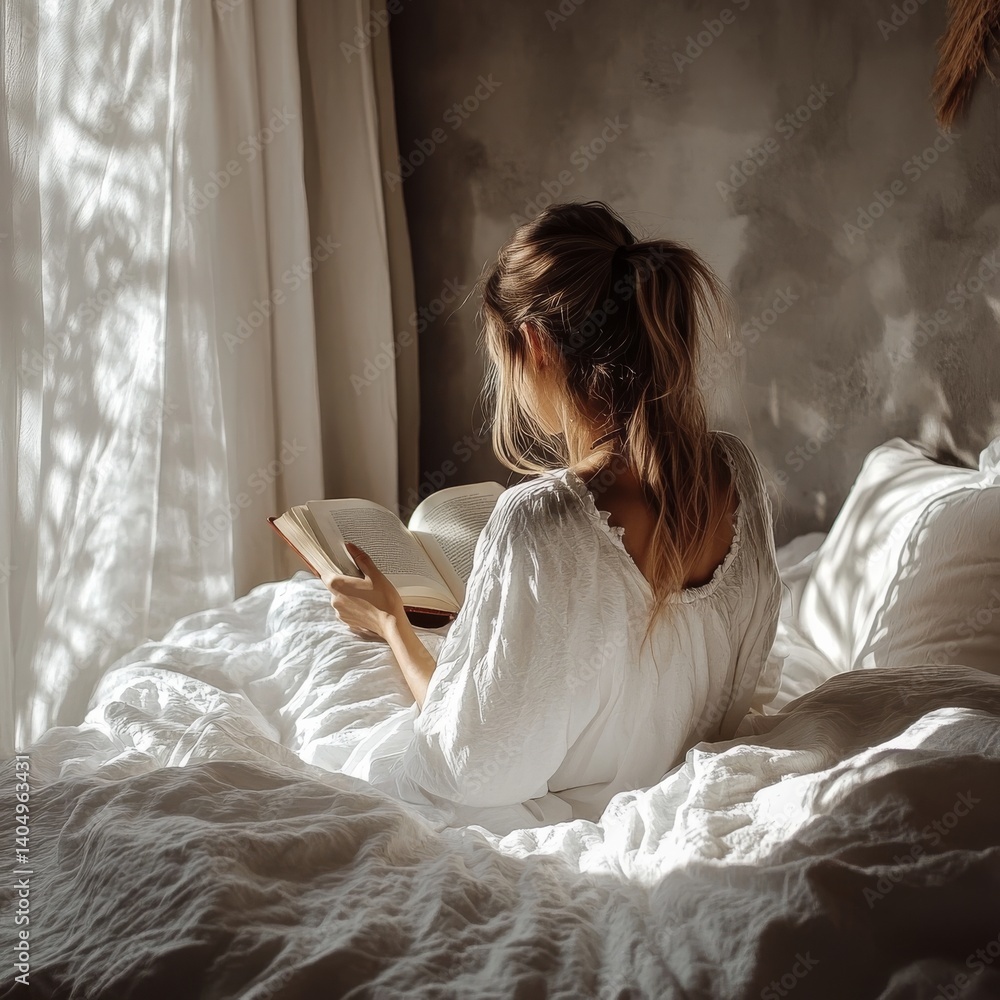 Woman reading; home and comfort feelings.