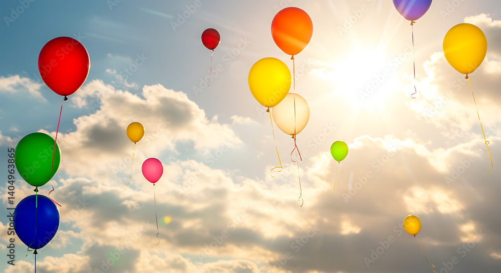 Joyful Balloons Soaring: Sunlit Sky Dreams AI Generated Joyful Balloons Soaring: Sunlit Sky Dreams AI Generated