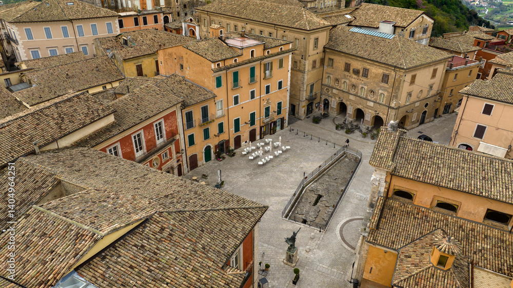 Fototapeta premium Aerial view of a square in an Italian town.