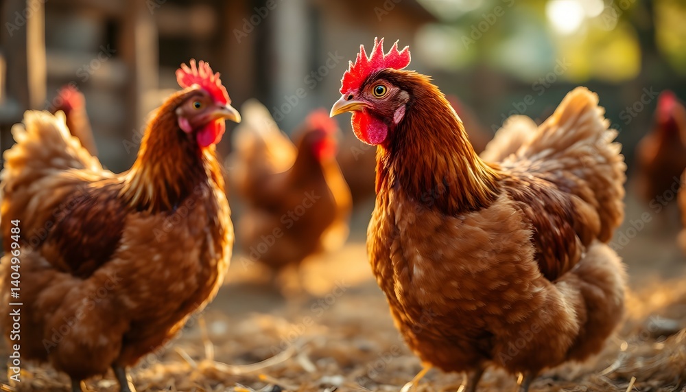 Fototapeta premium Close-up shot of brown hens outdoors