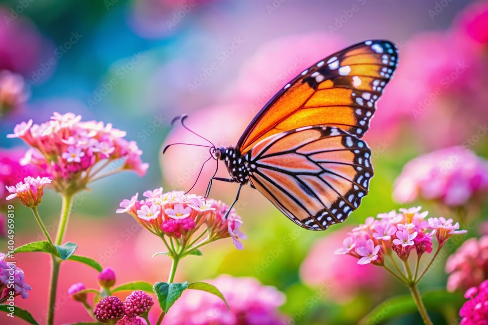 Obraz premium Colorful Butterfly on Pink Flower, Candid Garden Photography