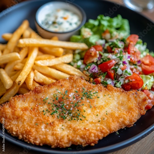 Obraz na płótnie Pork, fries, salad. w salonie