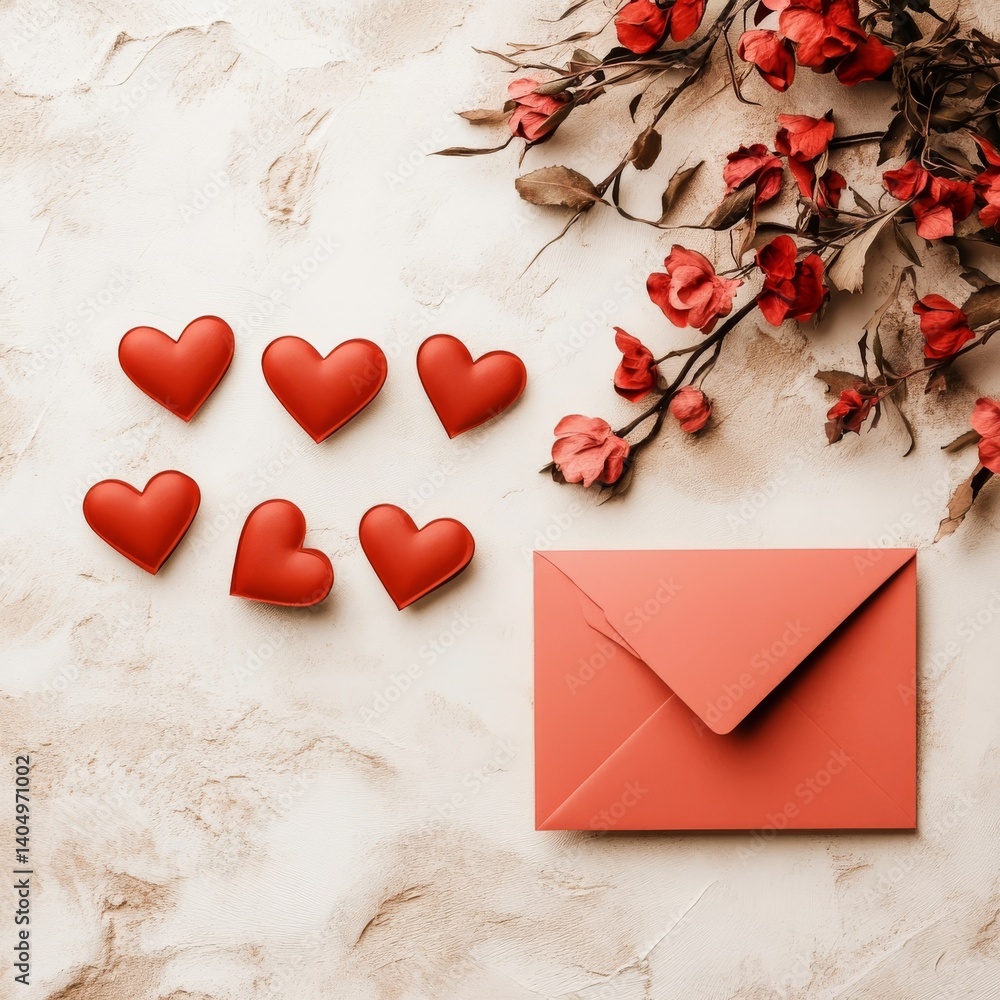 Beige Valentine's flat lay with love message.
