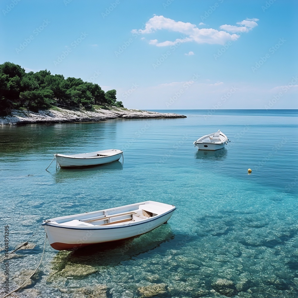 Boats at Valovine Bay, Pula, Croatia.