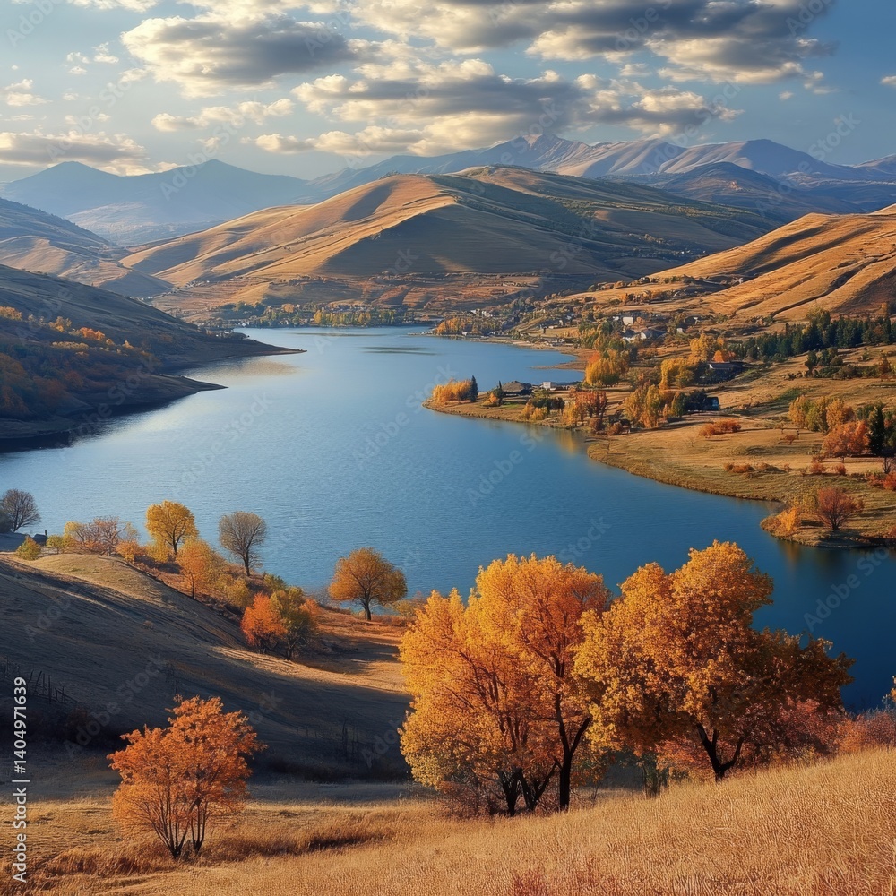 Armenia's Tsover lake in stunning fall scenery.