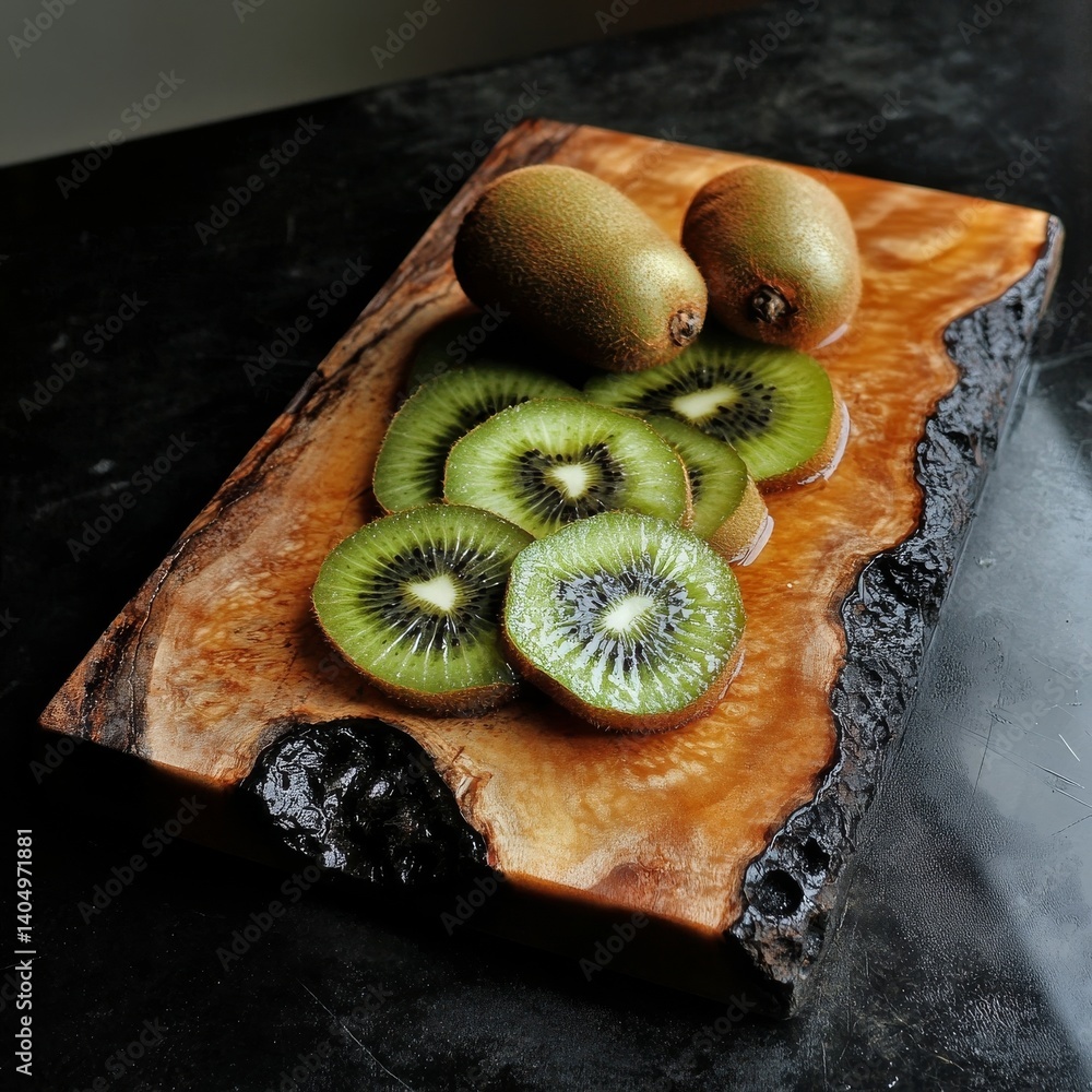 Delicious kiwi on a chopping board.