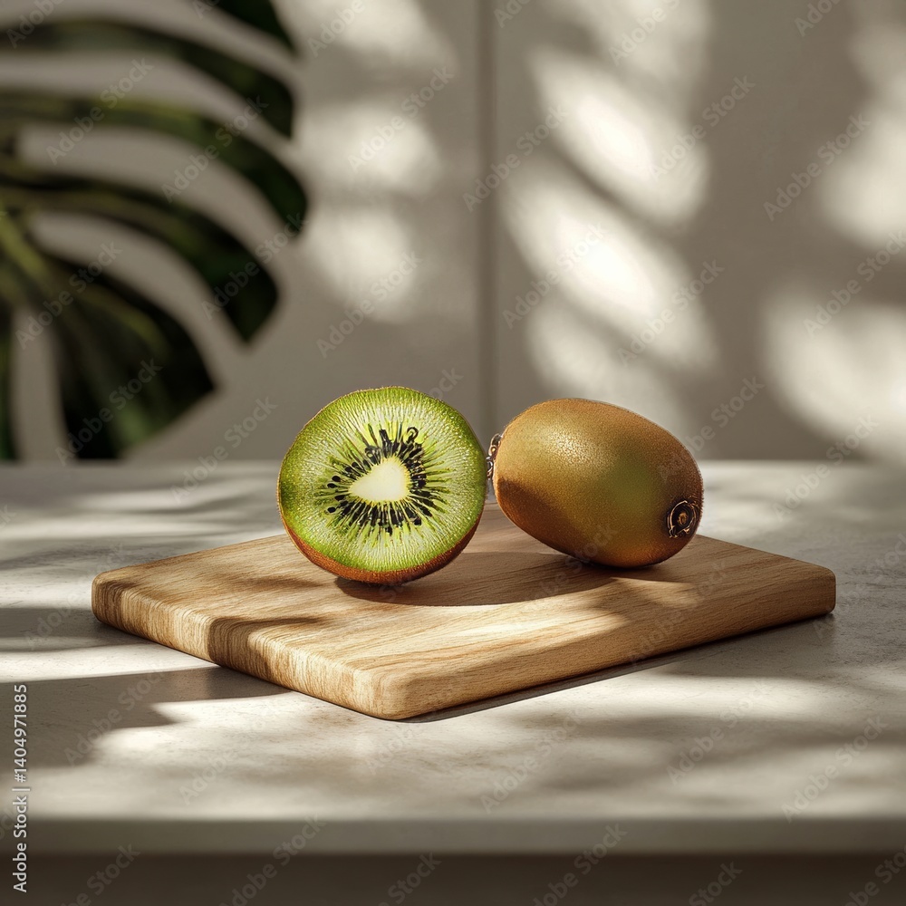Fresh kiwi on a board, delicious!