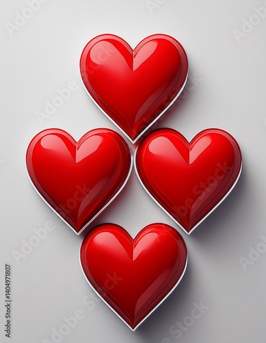 シンプルな白い背景に、大きな赤いハートが四隅を彩り、温かい愛情と優しさが溢れる美しいデザイン構成

