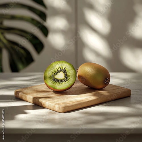 Fresh kiwi on a board, delicious!
