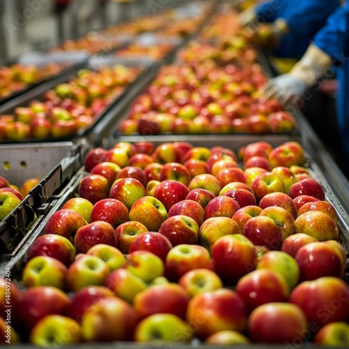 Obraz na płótnie Apples graded at a fruit packing plant. w salonie
