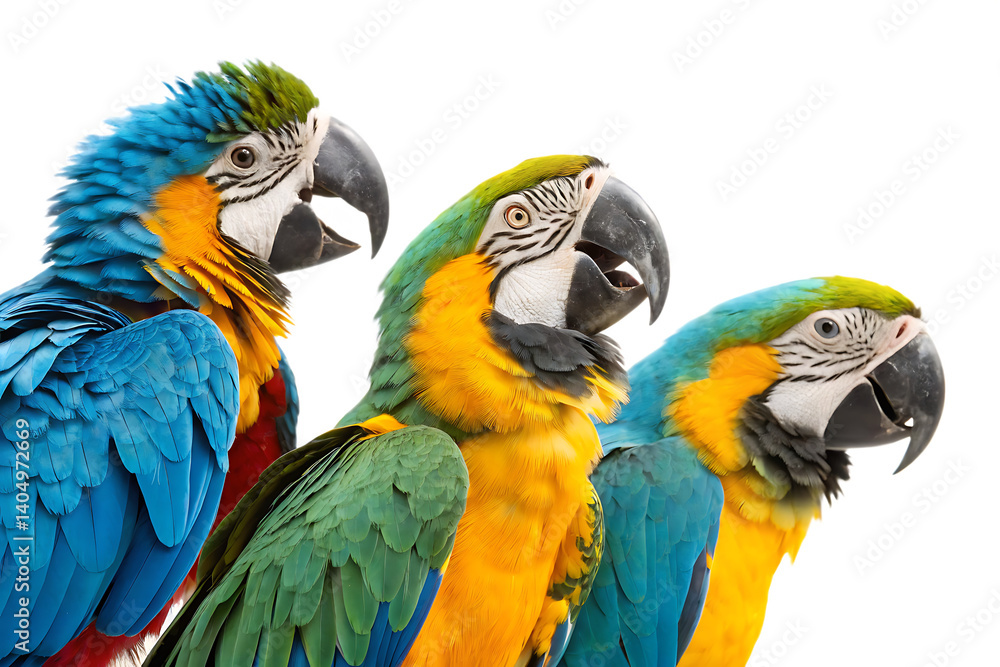 Fototapeta premium Group of Colorful Macaws Isolated on White Background