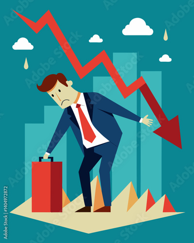 The struggling economy has resulted in a sharp devaluation of stock prices causing distress for both investors and businesses alike.. Vector illustration