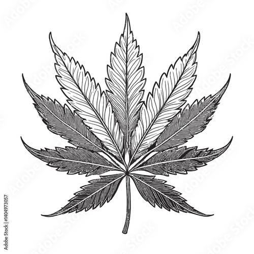 Intricate Hand-Drawn Illustration of a Cannabis Leaf Design