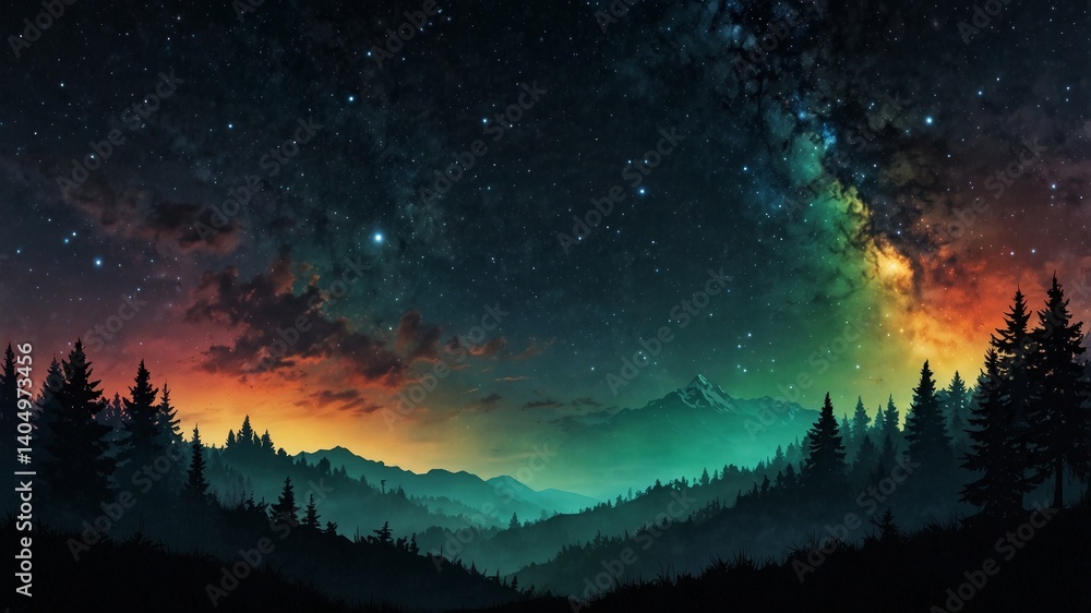Fototapeta premium Celestial Nightscape: Mountains Under a Starry Sky